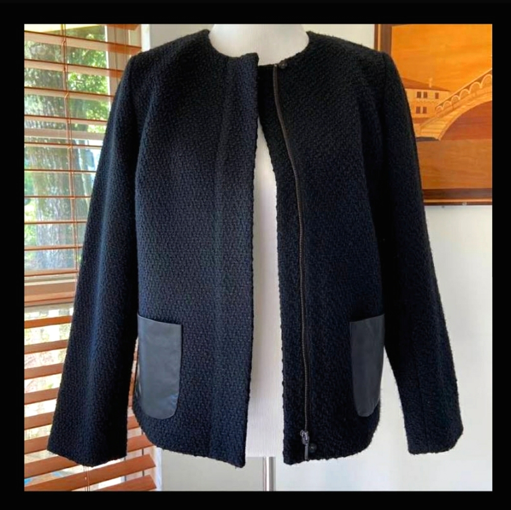 Tweed Zip-Jacket w/ Vegan Leather Pockets